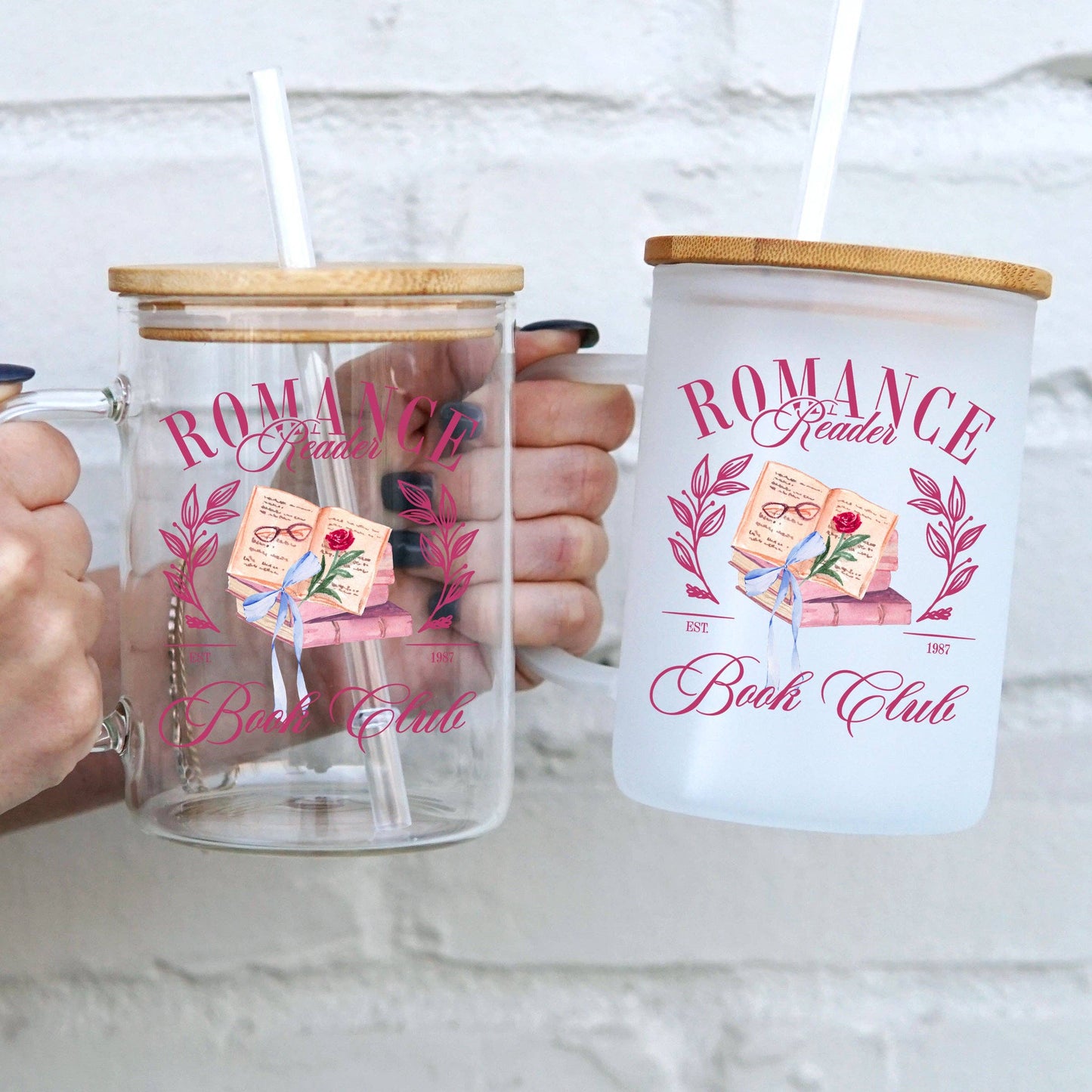 Romance Reader Book Club 17oz Glass Mug With Lid and Straw