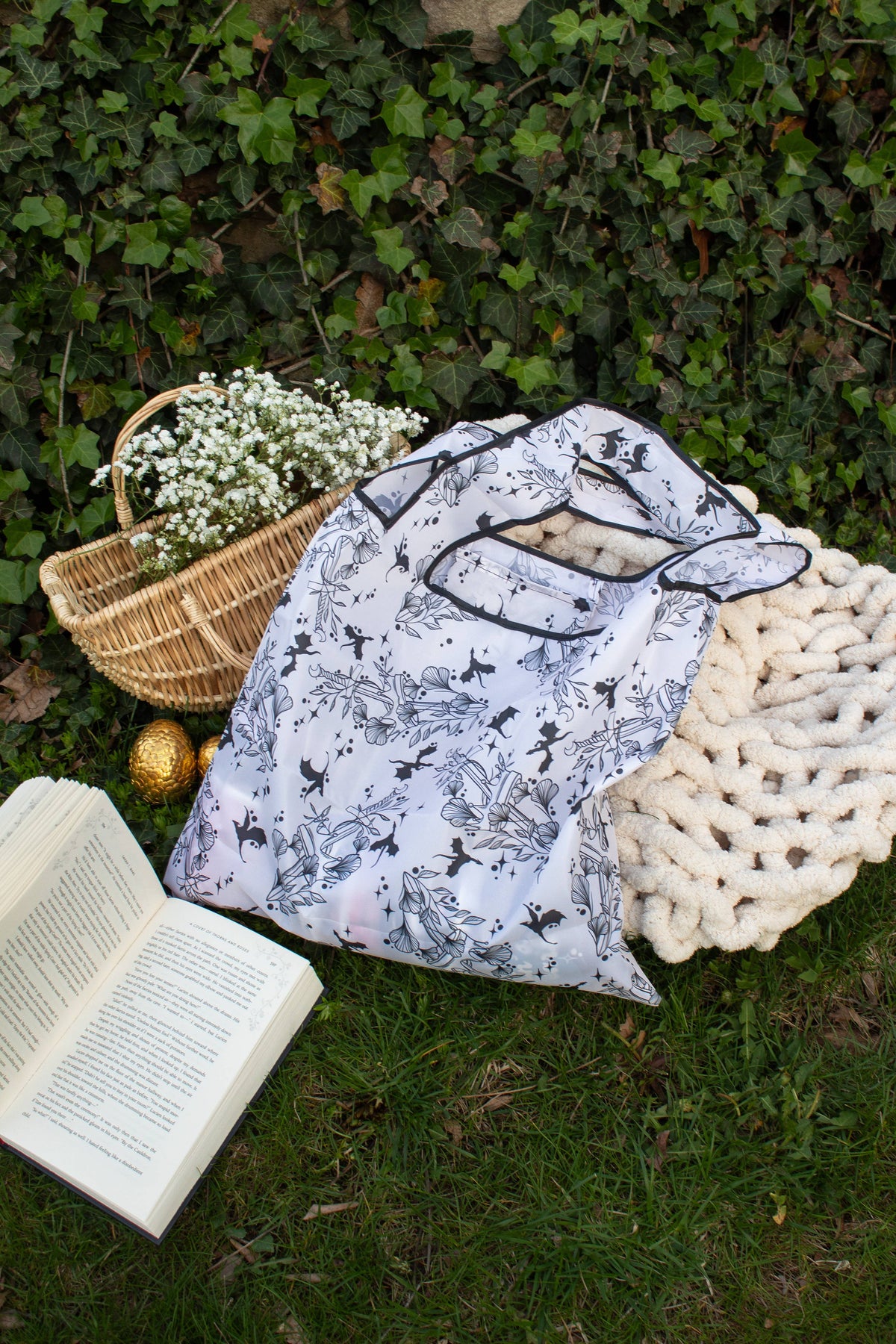 Ivory Swords | Reusable Bookish Foldable Grocery Tote Bag