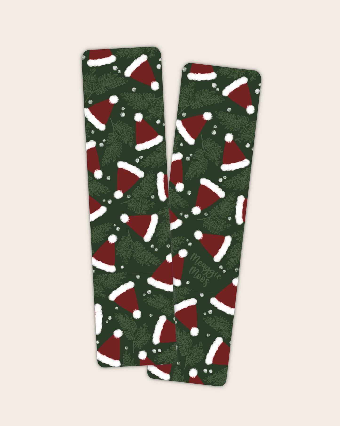 Green Santa Hats Christmas 2x8 Bookmark | Glossy