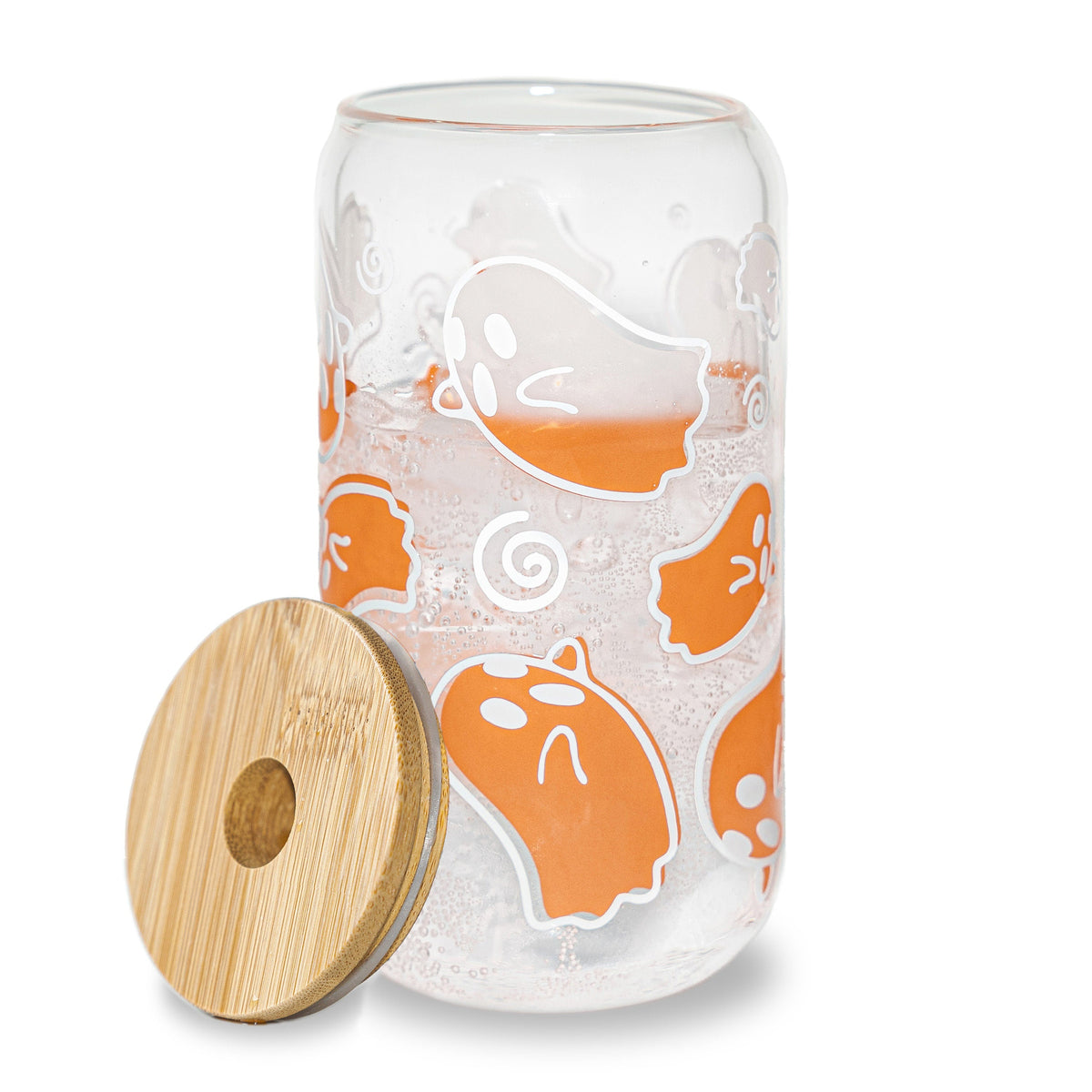 Halloween Ghost Color Changing Glass Cup with Lid and Straw