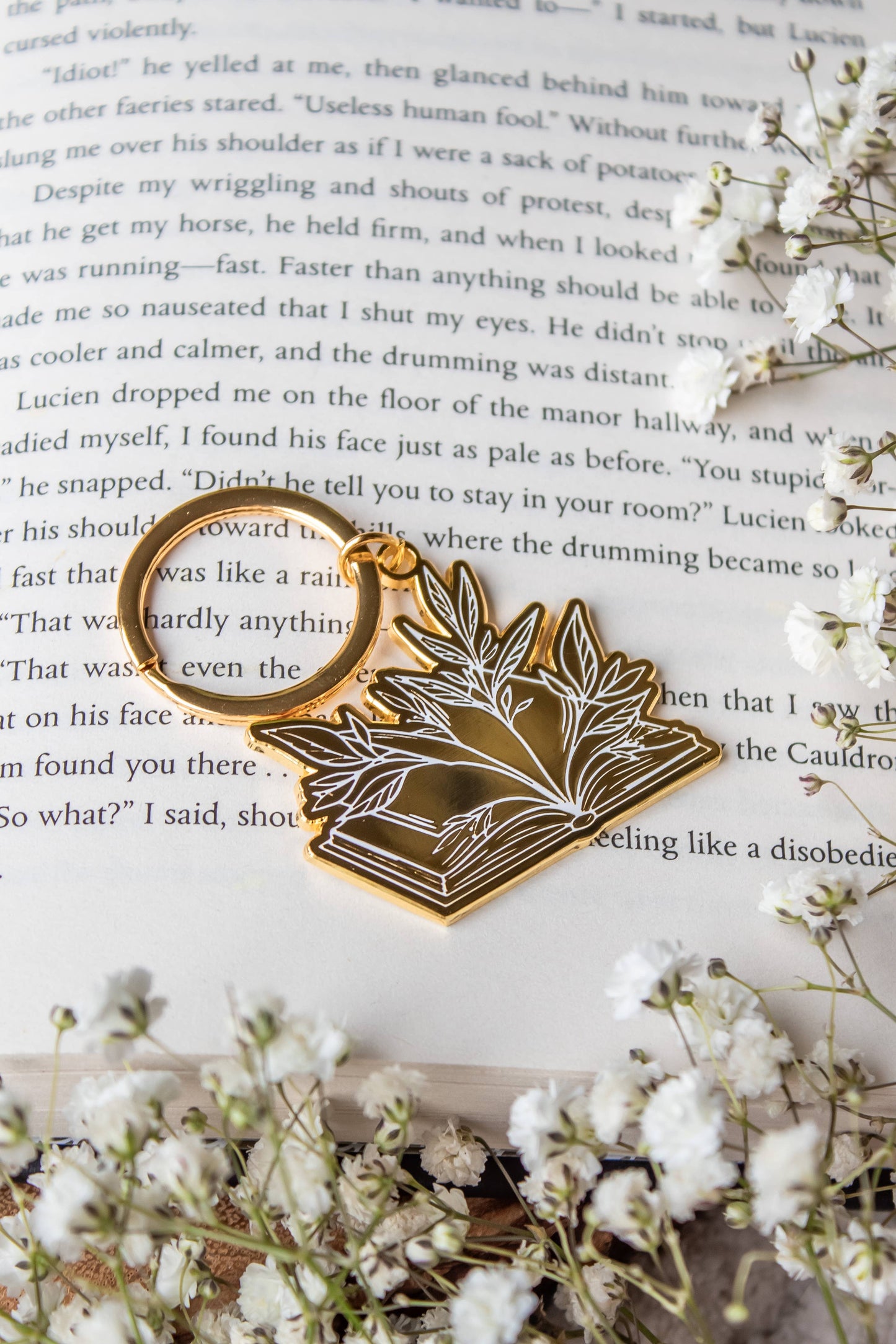 Floral Book Reader Enamel Keychain