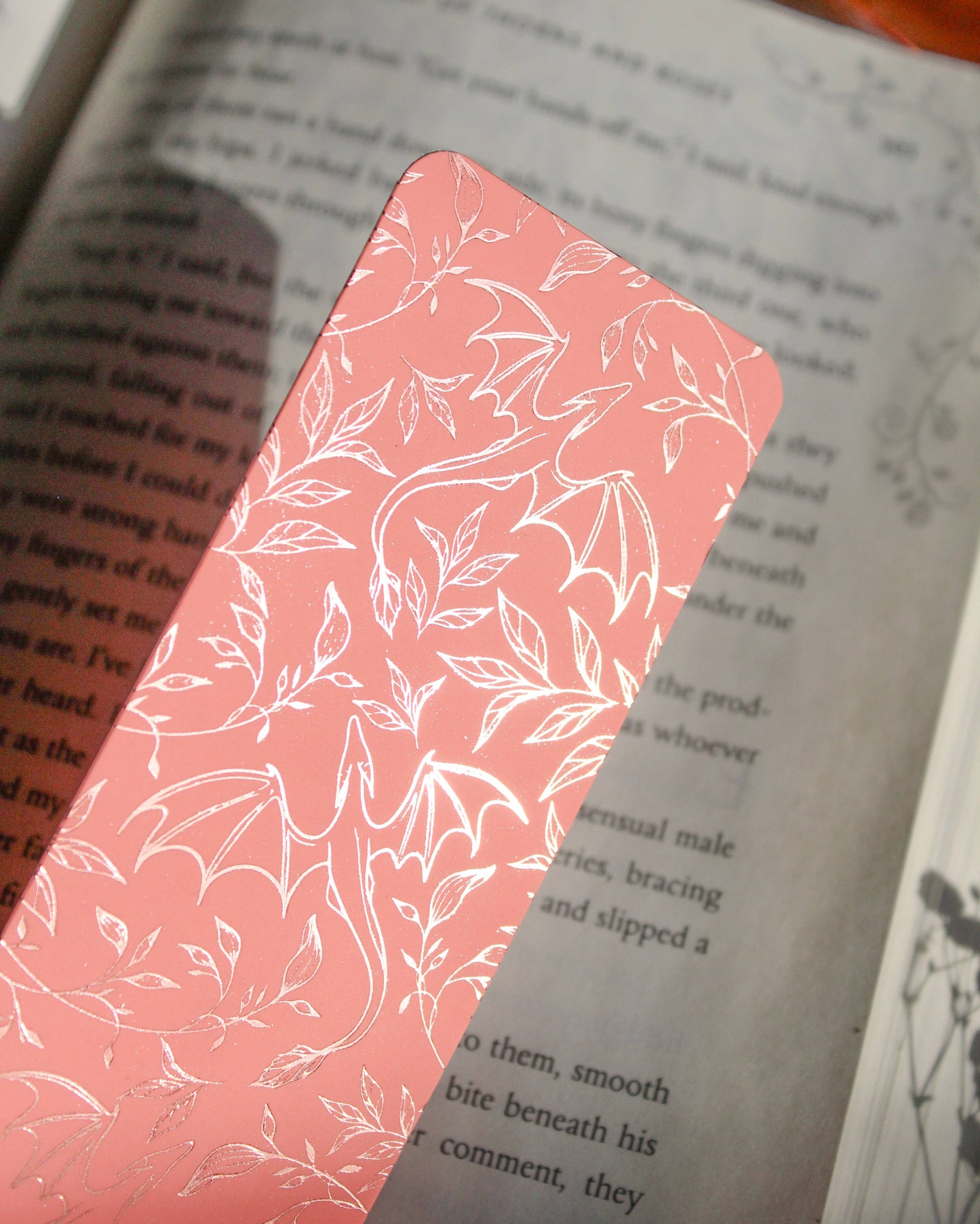 Rose Gold Foil & Coral Floral Dragons Bookmark | Soft Touch