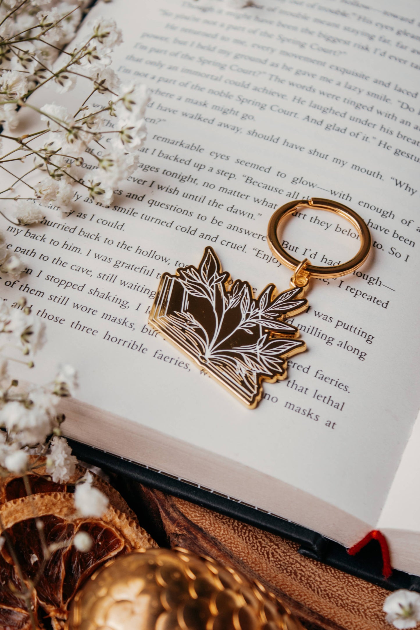 Floral Book Reader Enamel Keychain