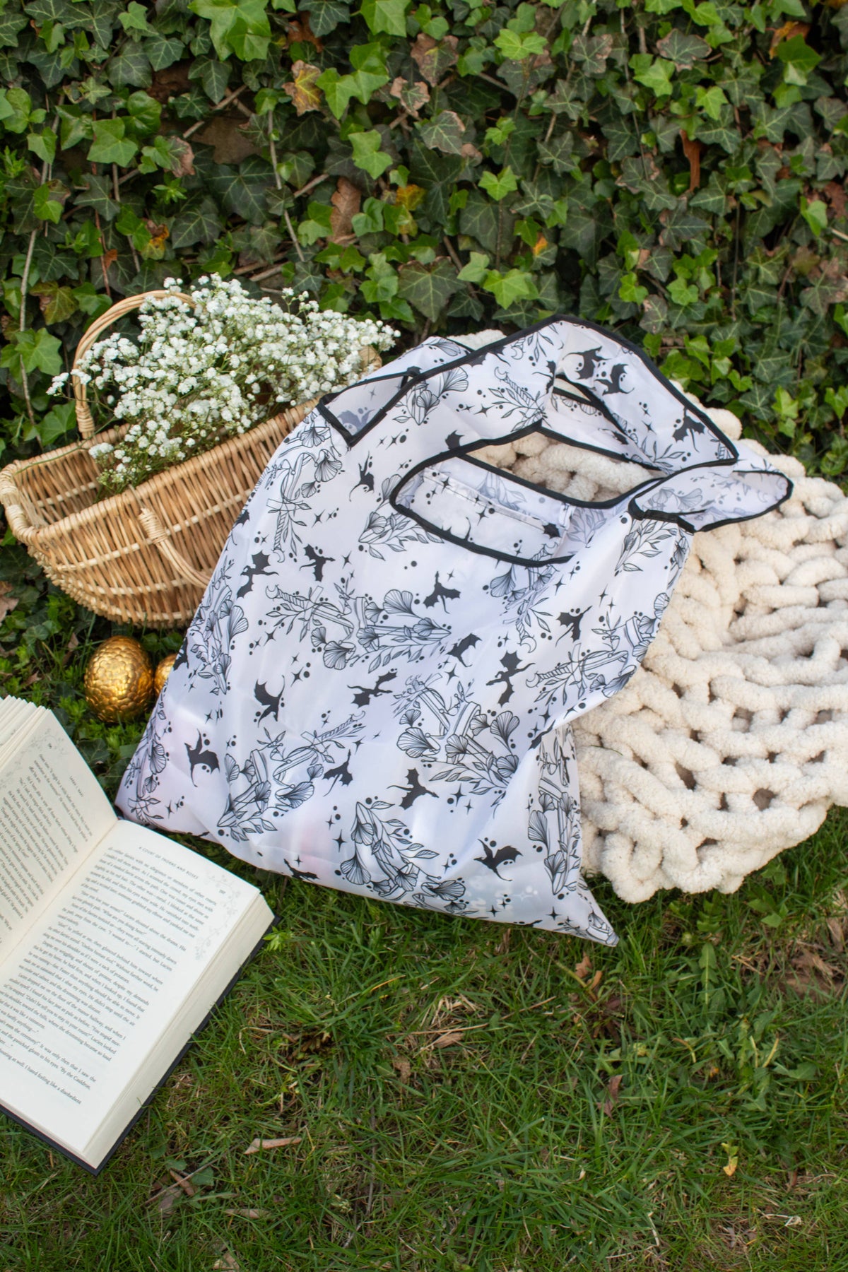 Ivory Swords | Reusable Bookish Foldable Grocery Tote Bag