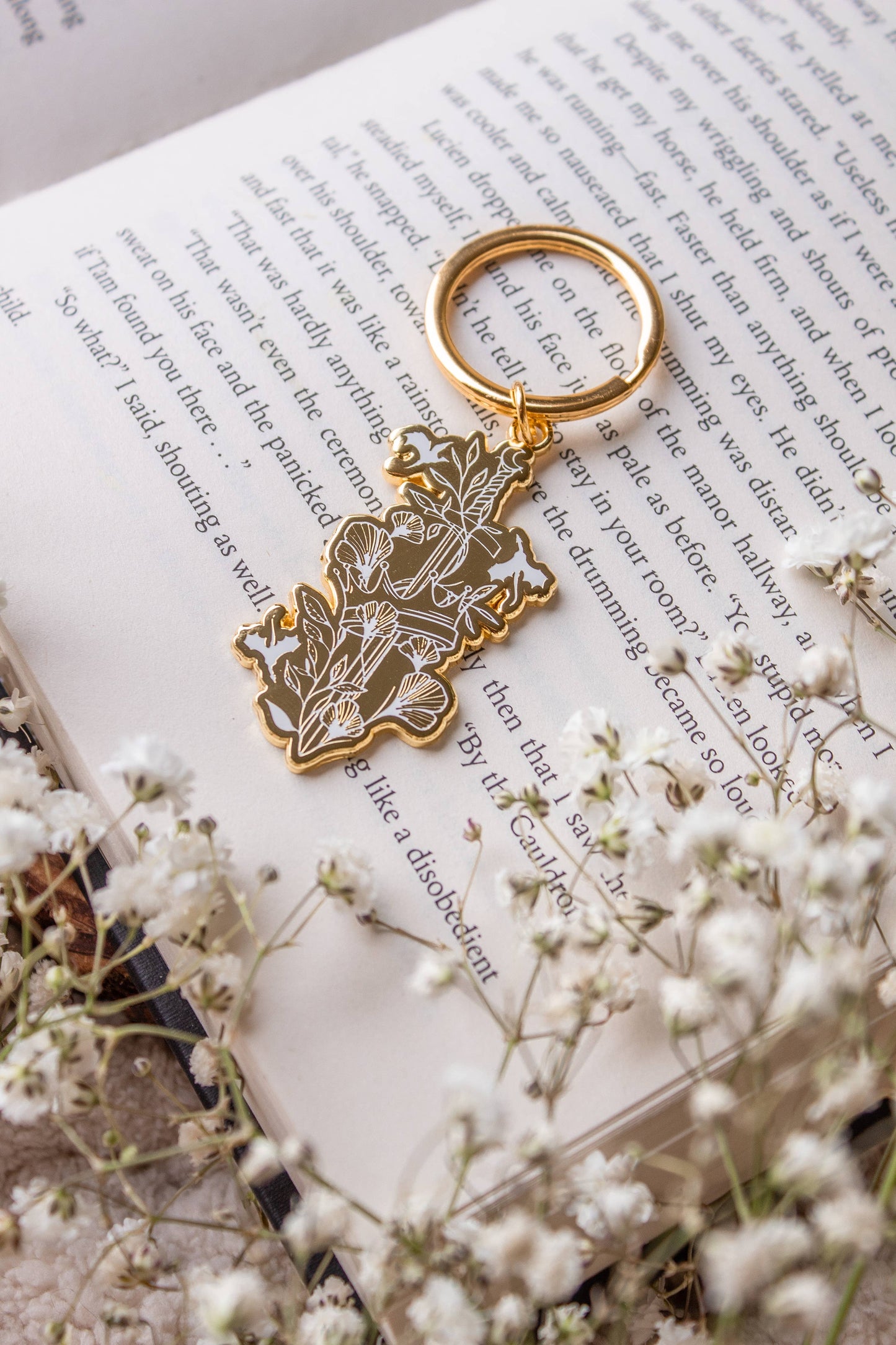 Ivory Sword Fantasy Reader Enamel Keychain