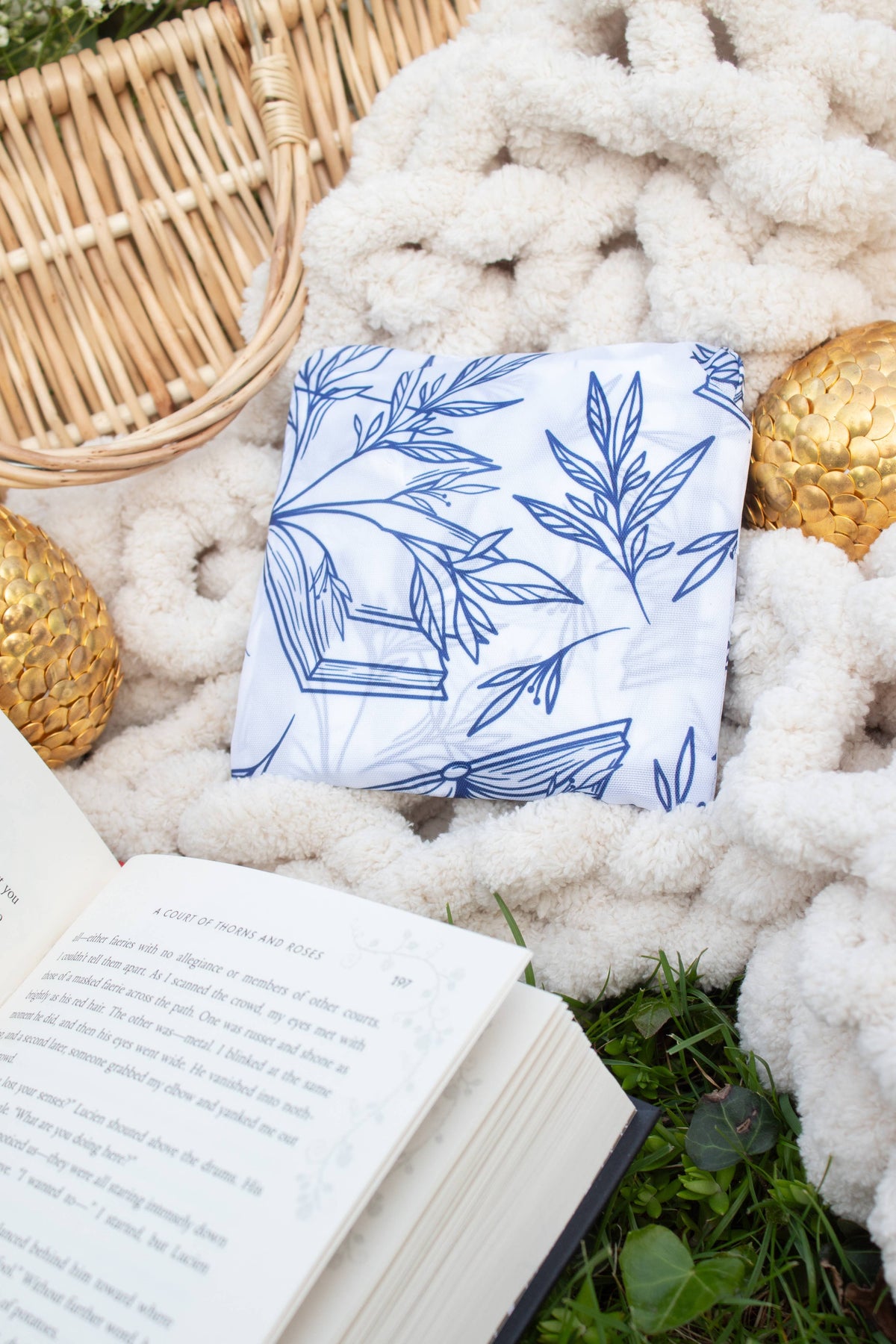 Porcelain Books | Reusable Bookish Foldable Grocery Tote Bag