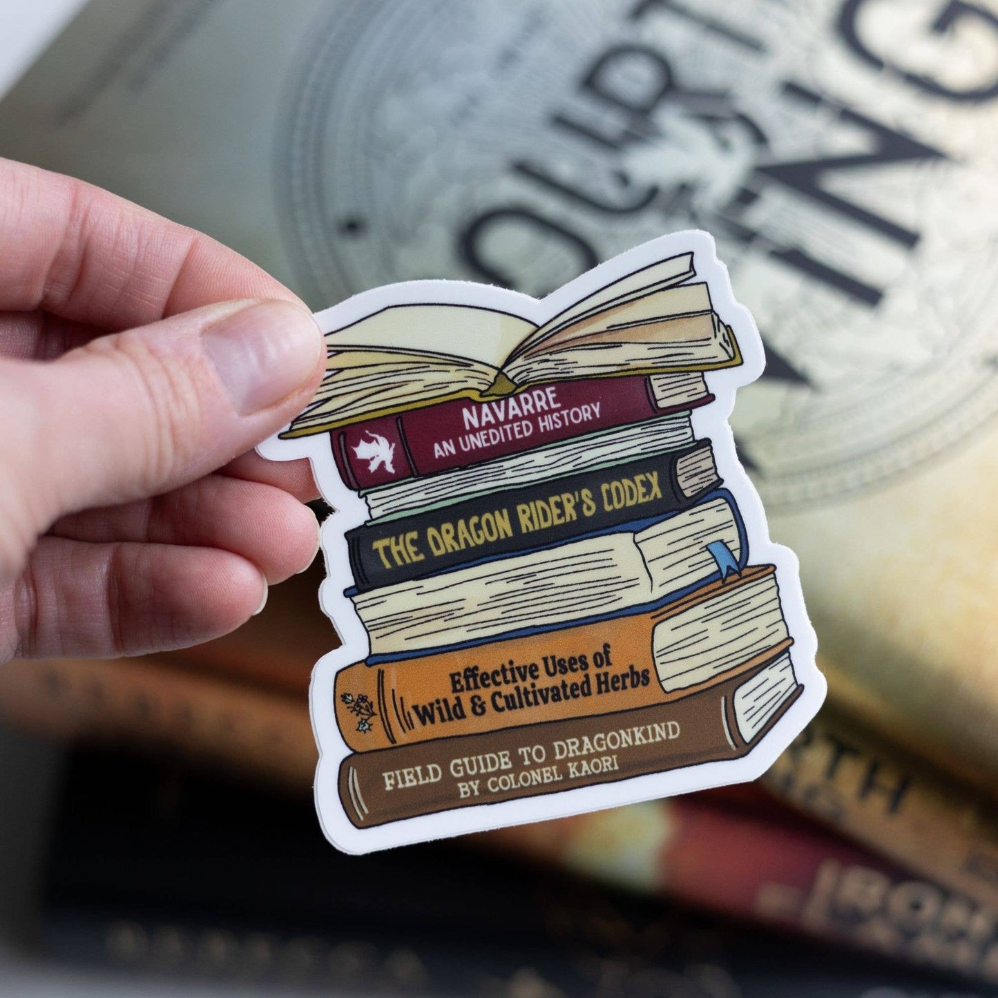 Stack of Navarre Library Scribe Books Sticker | Fourth Wing