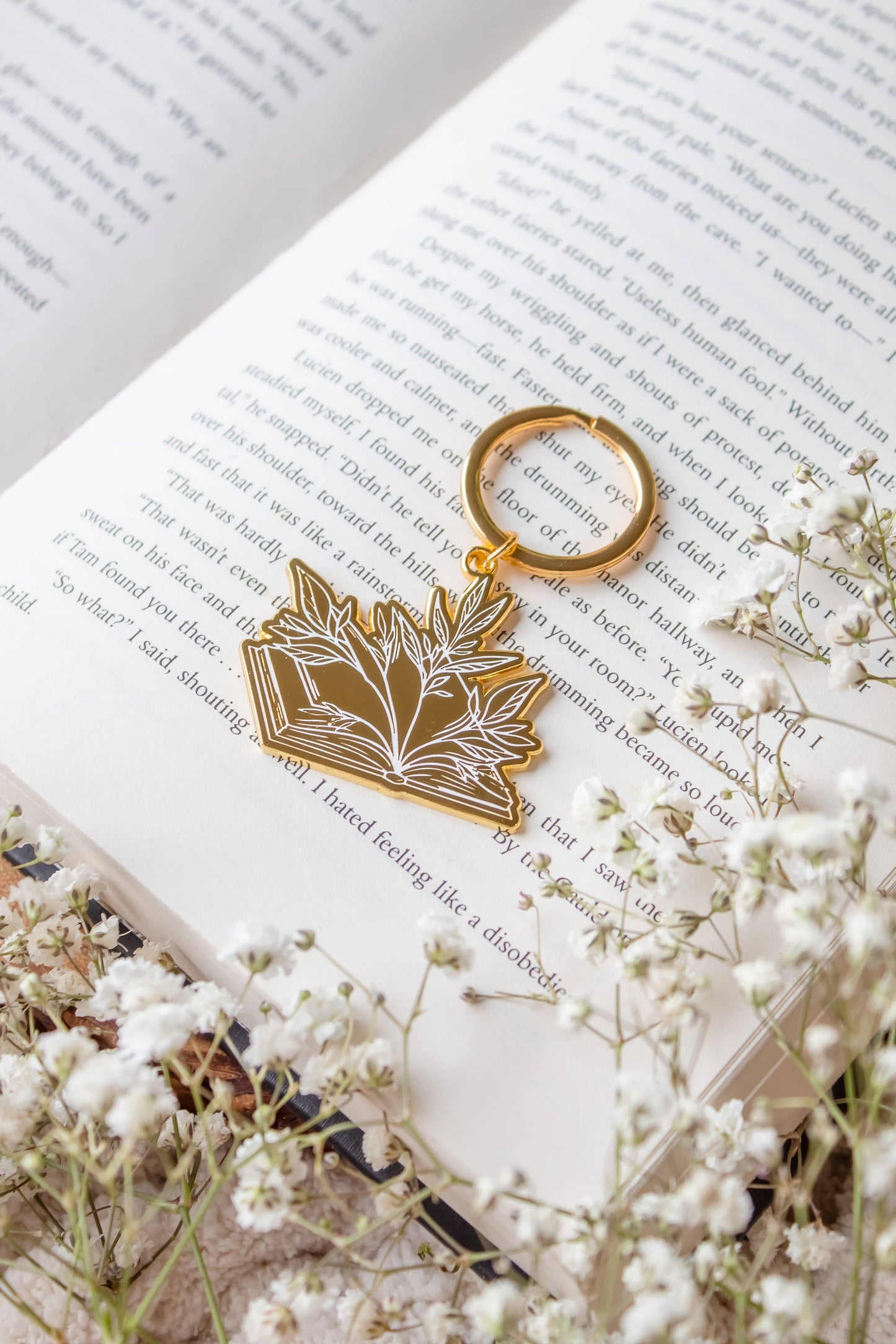 Floral Book Reader Enamel Keychain