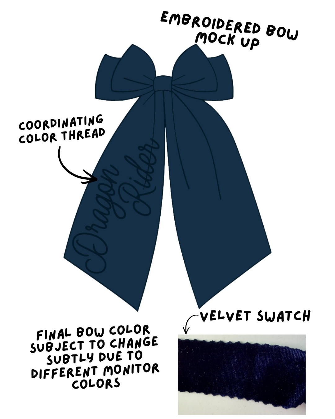 Dragon Rider Velvet Hair Bow | Embroidered Hair Accessory