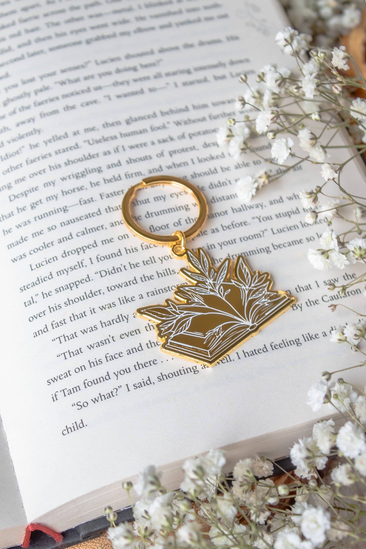 Floral Book Reader Enamel Keychain