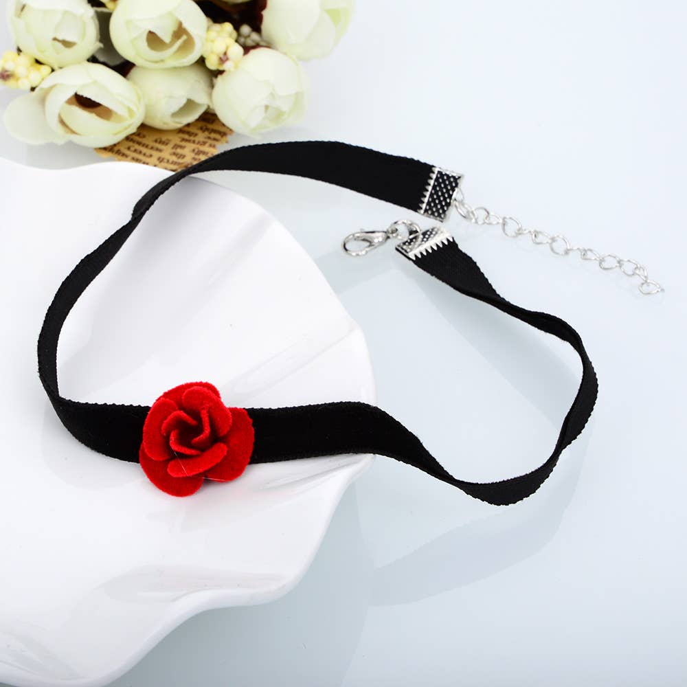 Red Rose Velvet Choker Necklace