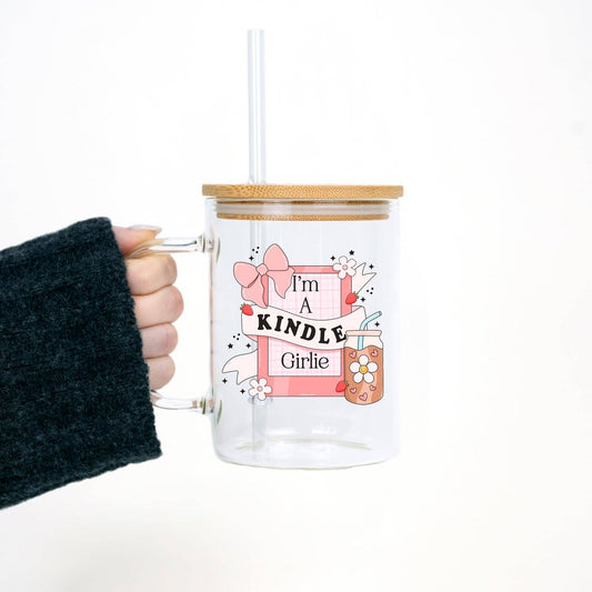 Kindle Girl 17oz Glass Mug  With Lid and Straw