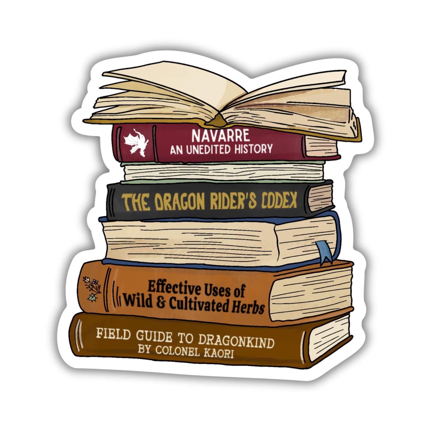 Stack of Navarre Library Scribe Books Sticker | Fourth Wing