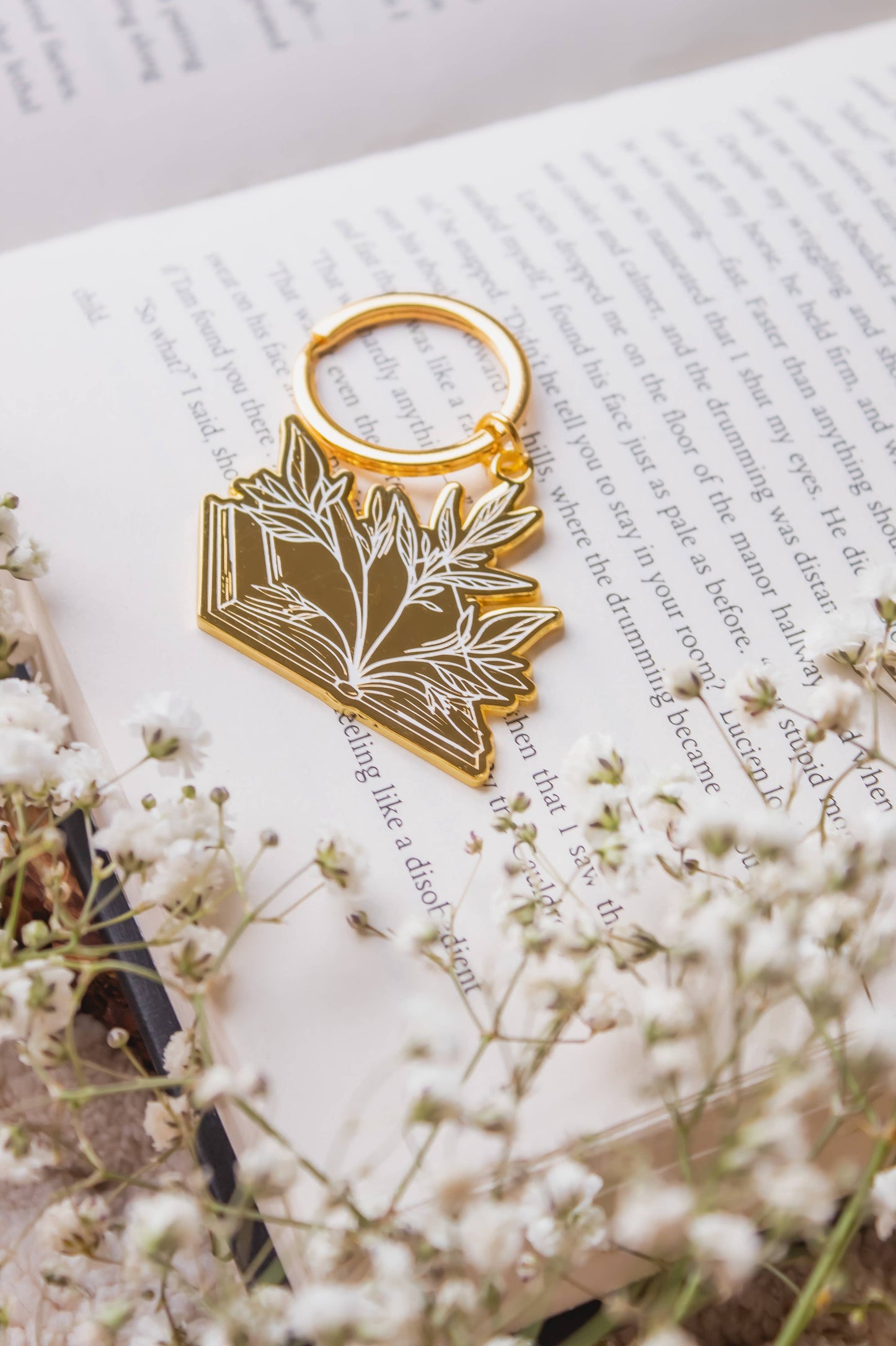 Floral Book Reader Enamel Keychain