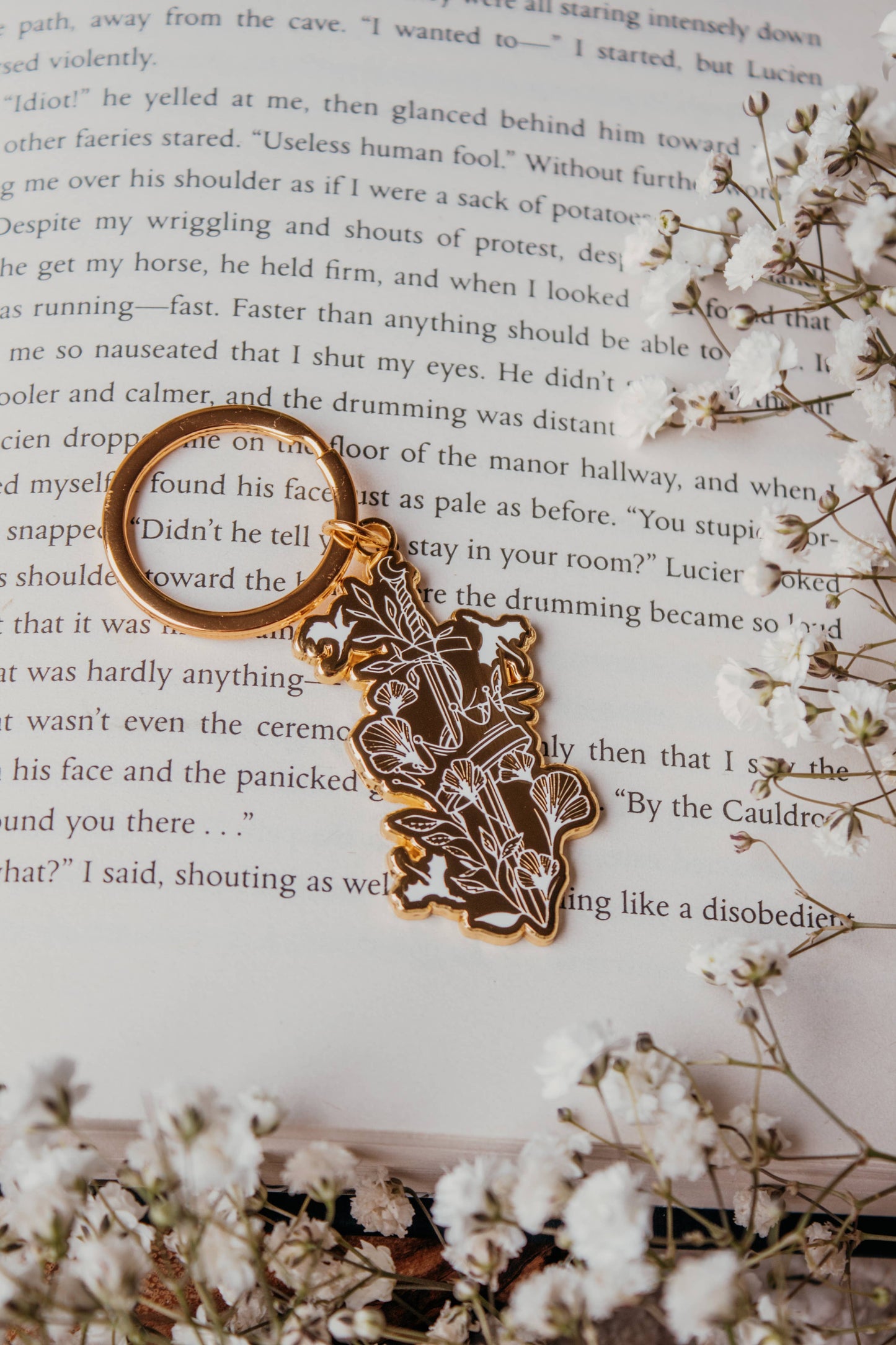 Ivory Sword Fantasy Reader Enamel Keychain
