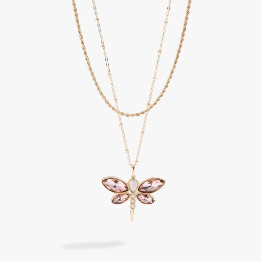 Crystal Dragonfly Double Layer Necklace