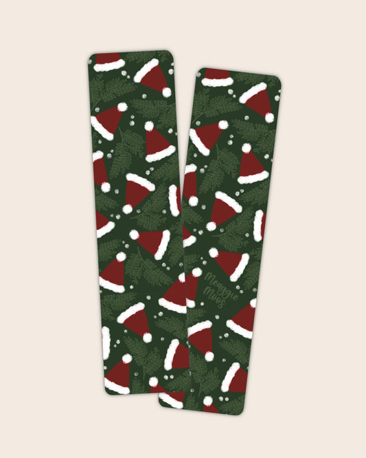 Green Santa Hats Christmas 2x8 Bookmark | Glossy