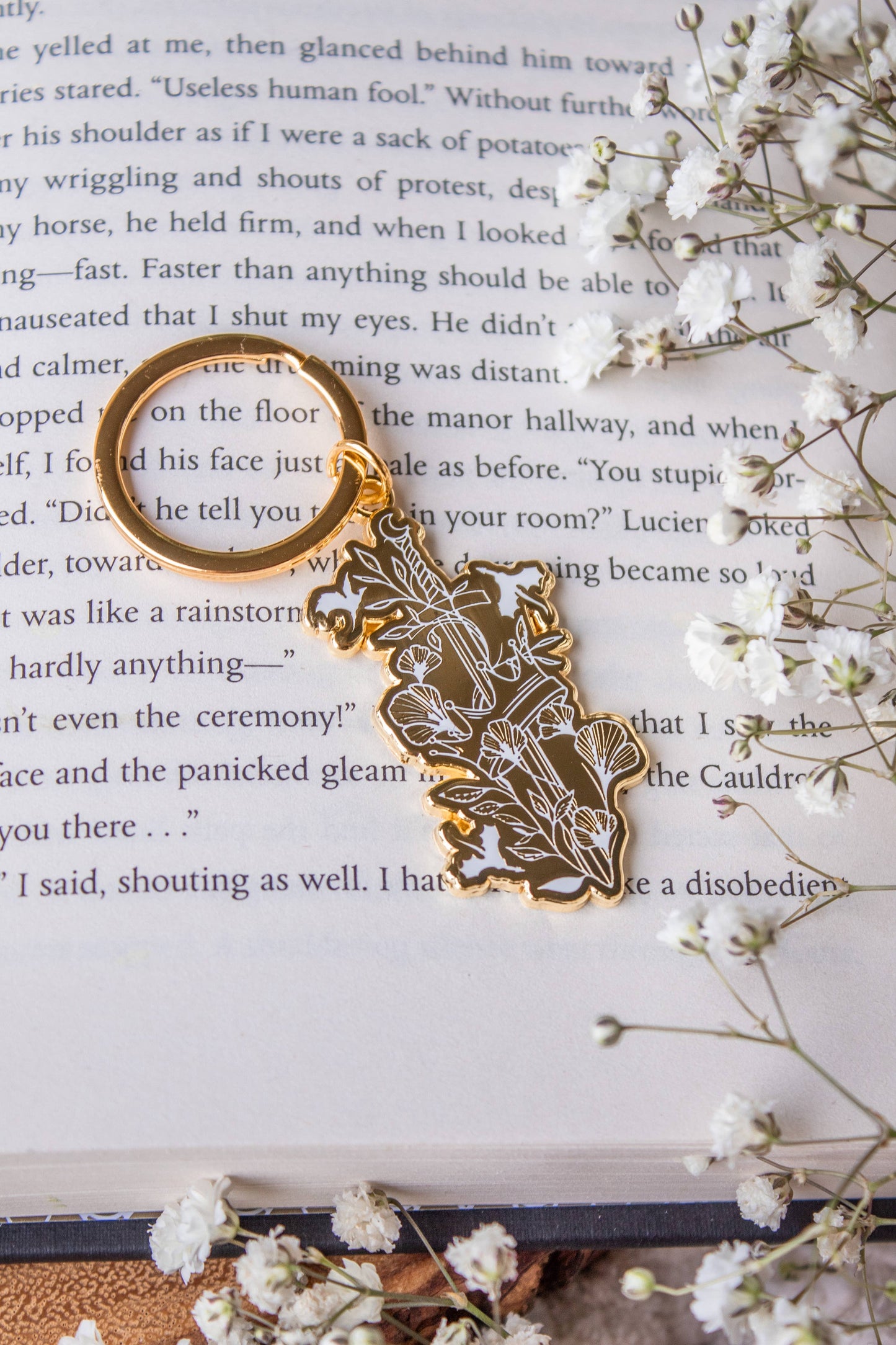 Ivory Sword Fantasy Reader Enamel Keychain