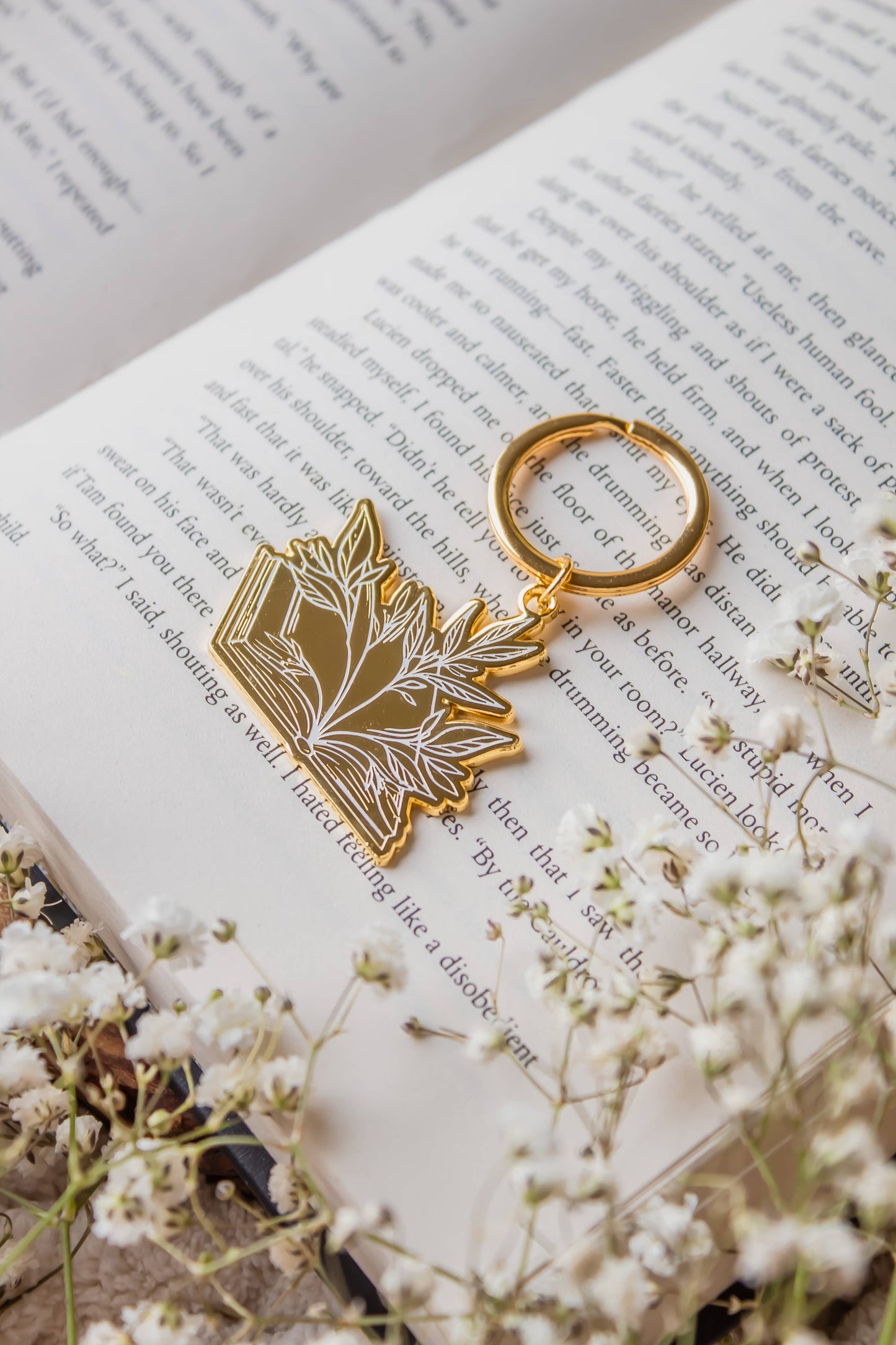 Floral Book Reader Enamel Keychain