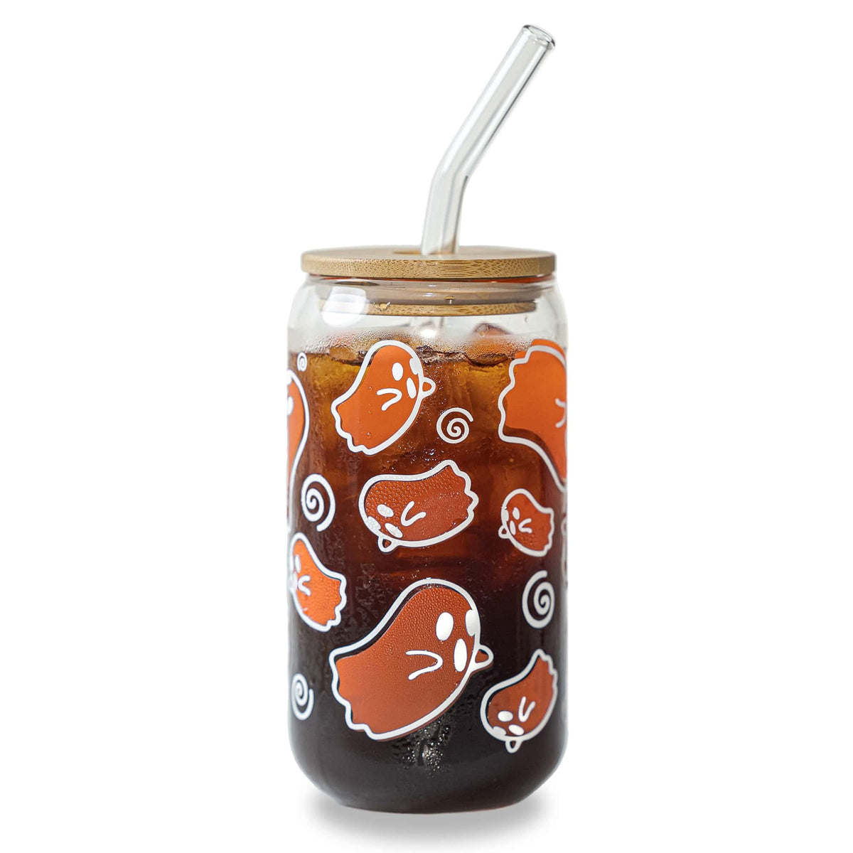 Halloween Ghost Color Changing Glass Cup with Lid and Straw