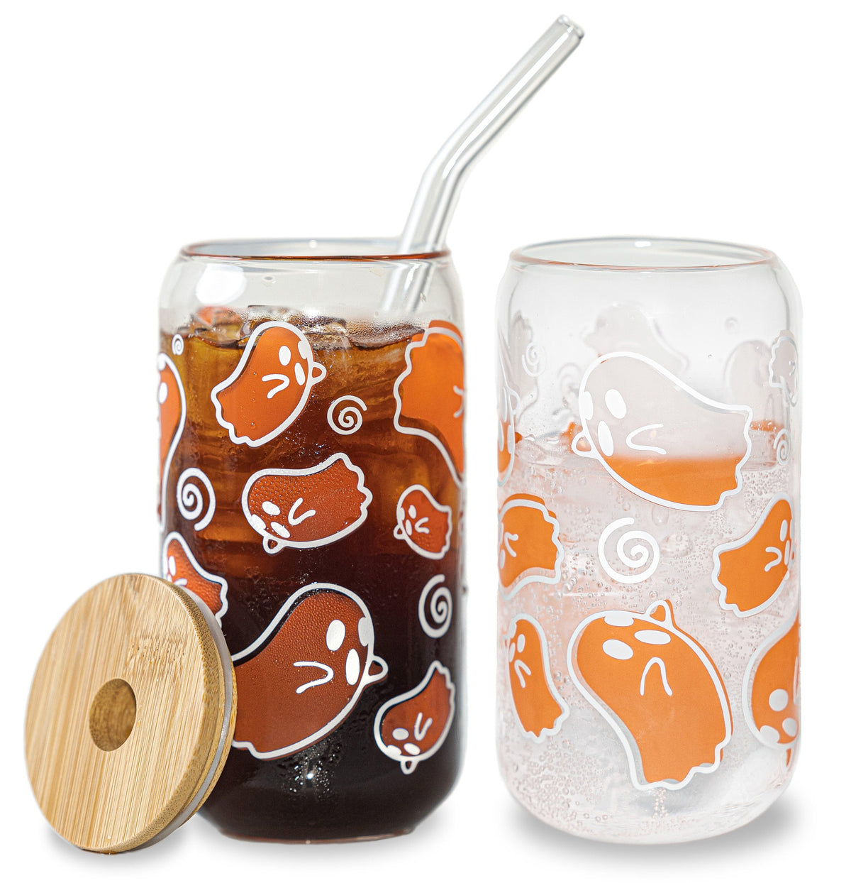 Halloween Ghost Color Changing Glass Cup with Lid and Straw