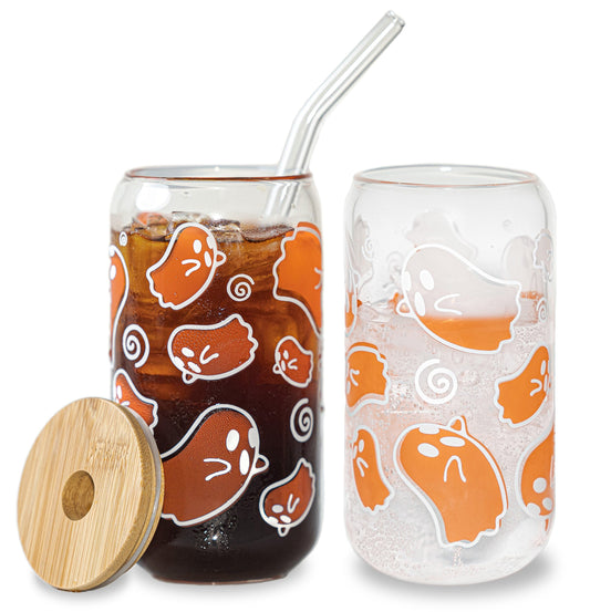 Halloween Ghost Color Changing Glass Cup with Lid and Straw